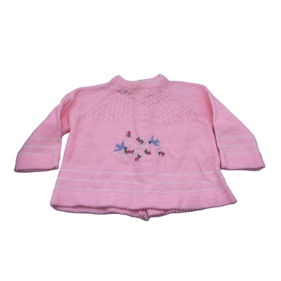 Vintage A Little Angel Sweater Baby 0-3M Pink Birds Embroidered Girls 1960s EUC - Picture 1 of 12